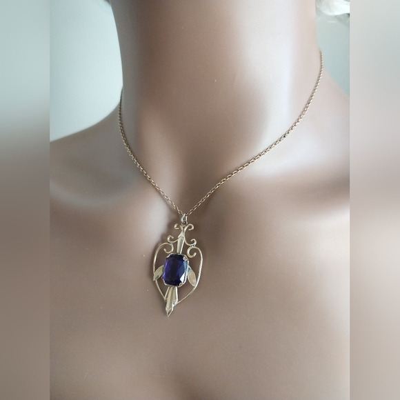 Gold Filled and Purple Pendant Necklace - Picture 6 of 16